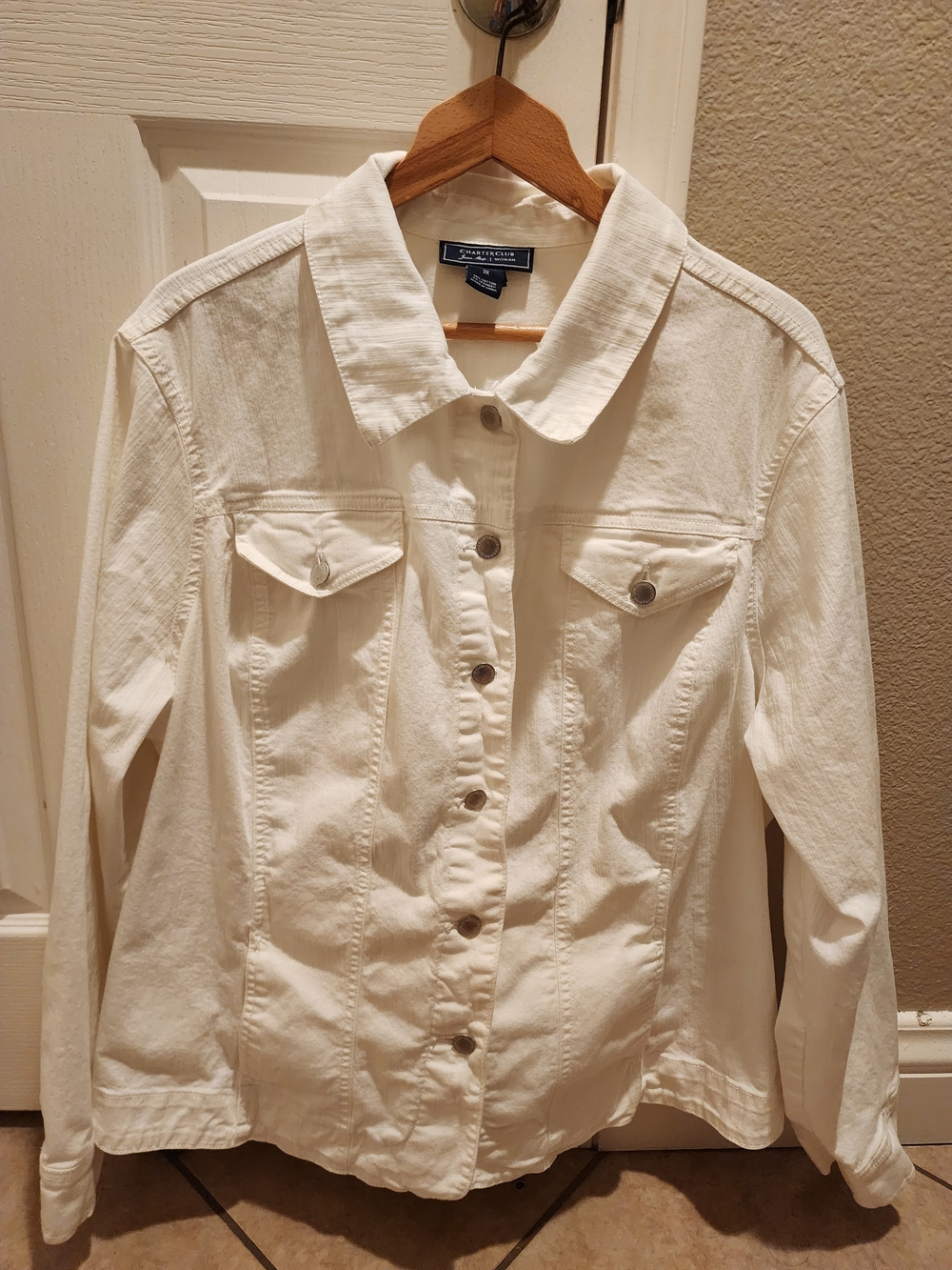 Charter Club White Denim Jacket 3X Plus Size Stretch